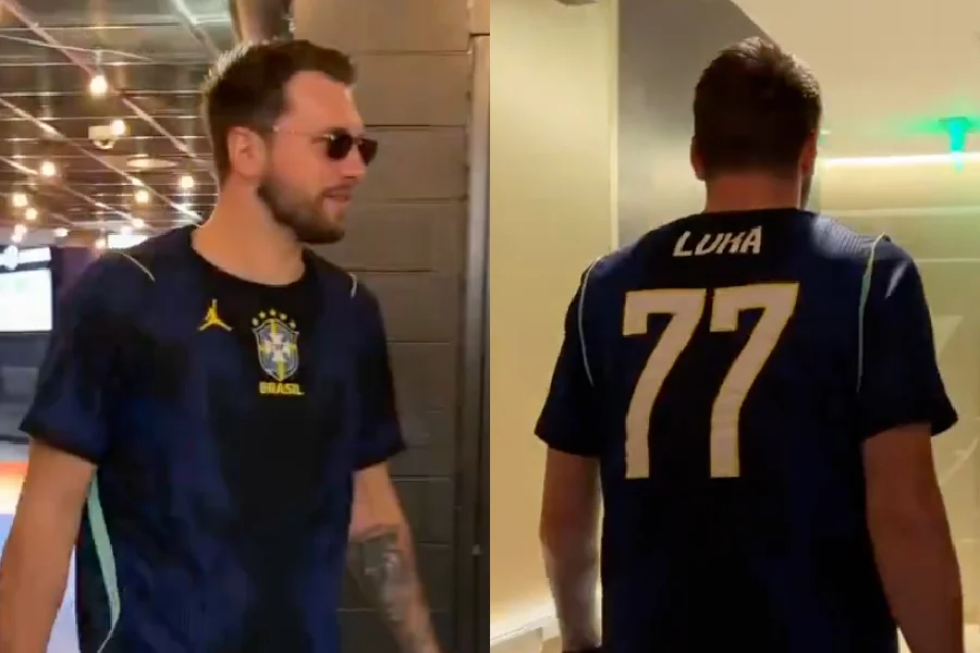 Astro surpreende e chega com camisa do Brasil para partida da NBA