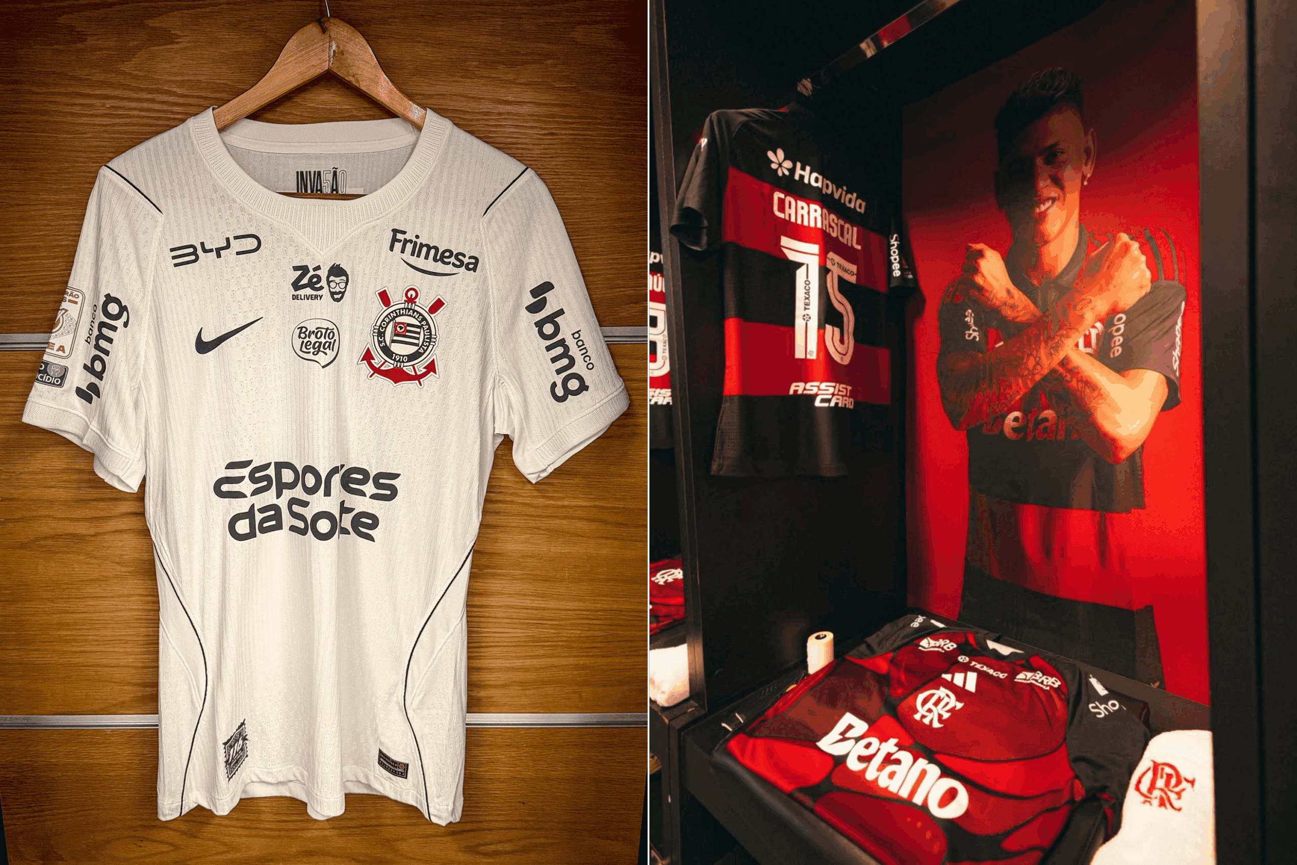 Camisas de Corinthians e Flamengo, na temporada 2026