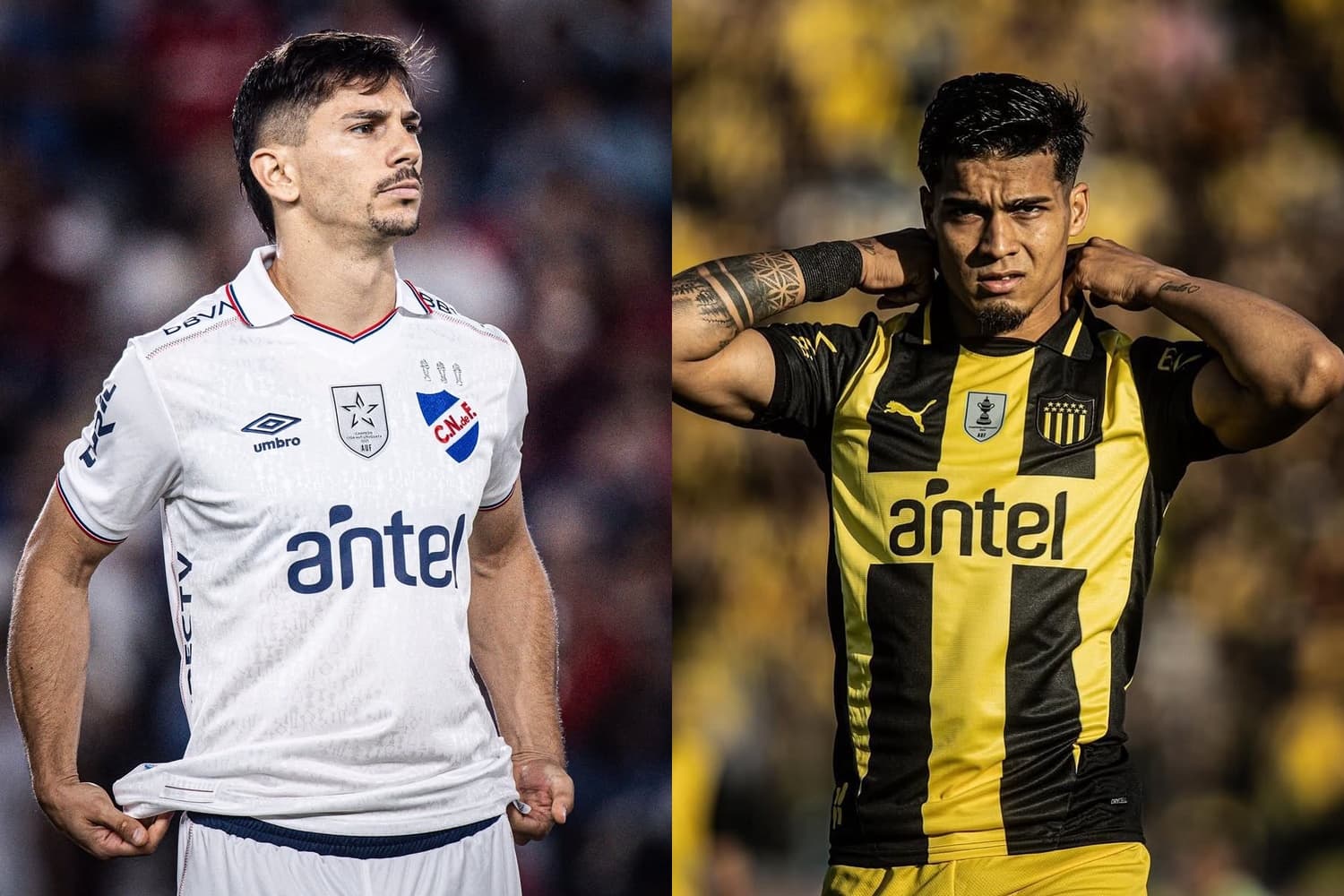 Maxi Silveira e Matías Arezo, de Nacional e Peñarol - Montagem sobre Divulgação