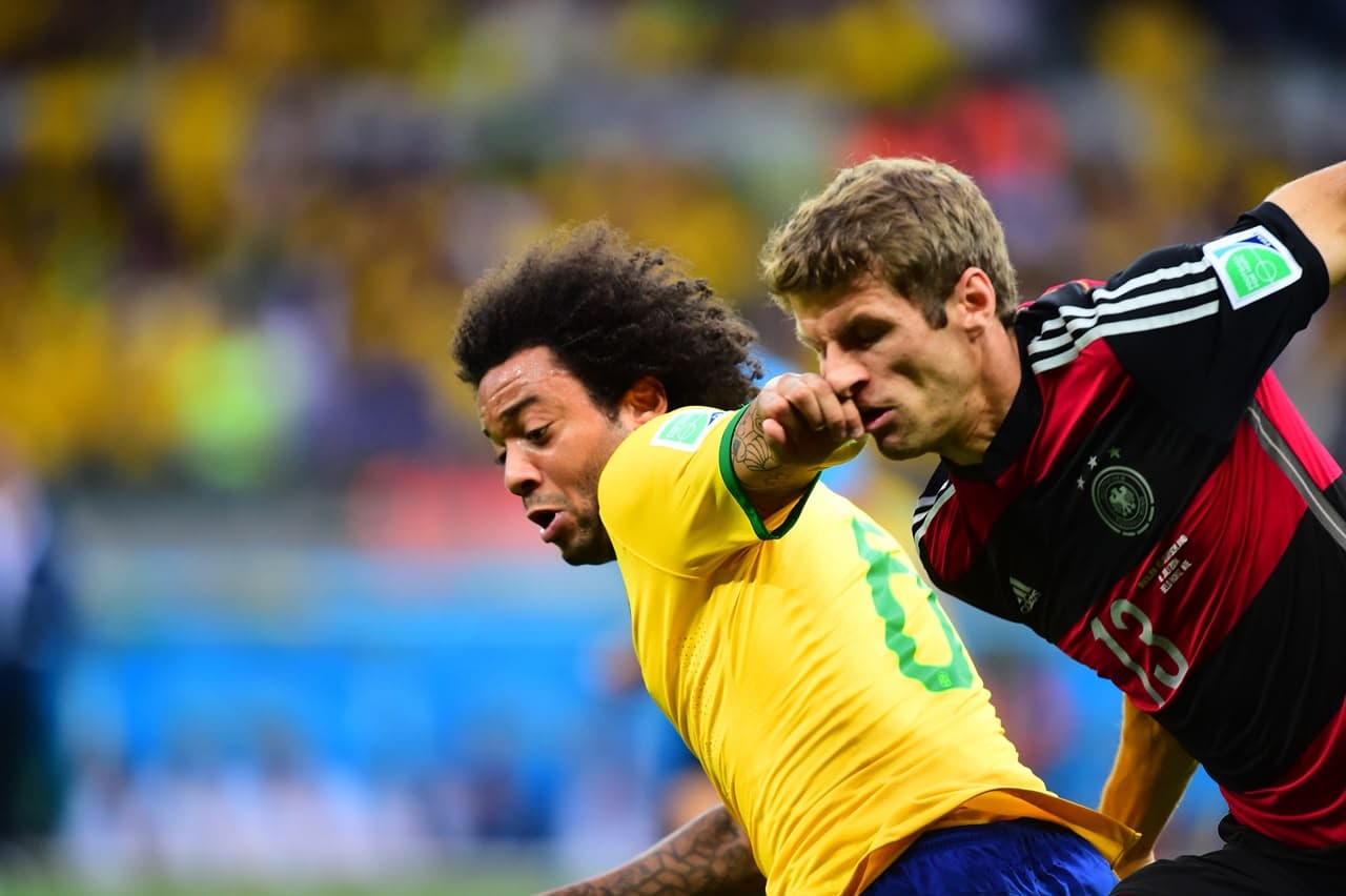 Marcelo durante jogo Brasil 1 x 7 Alemanha, na Copa do Mundo de 2014