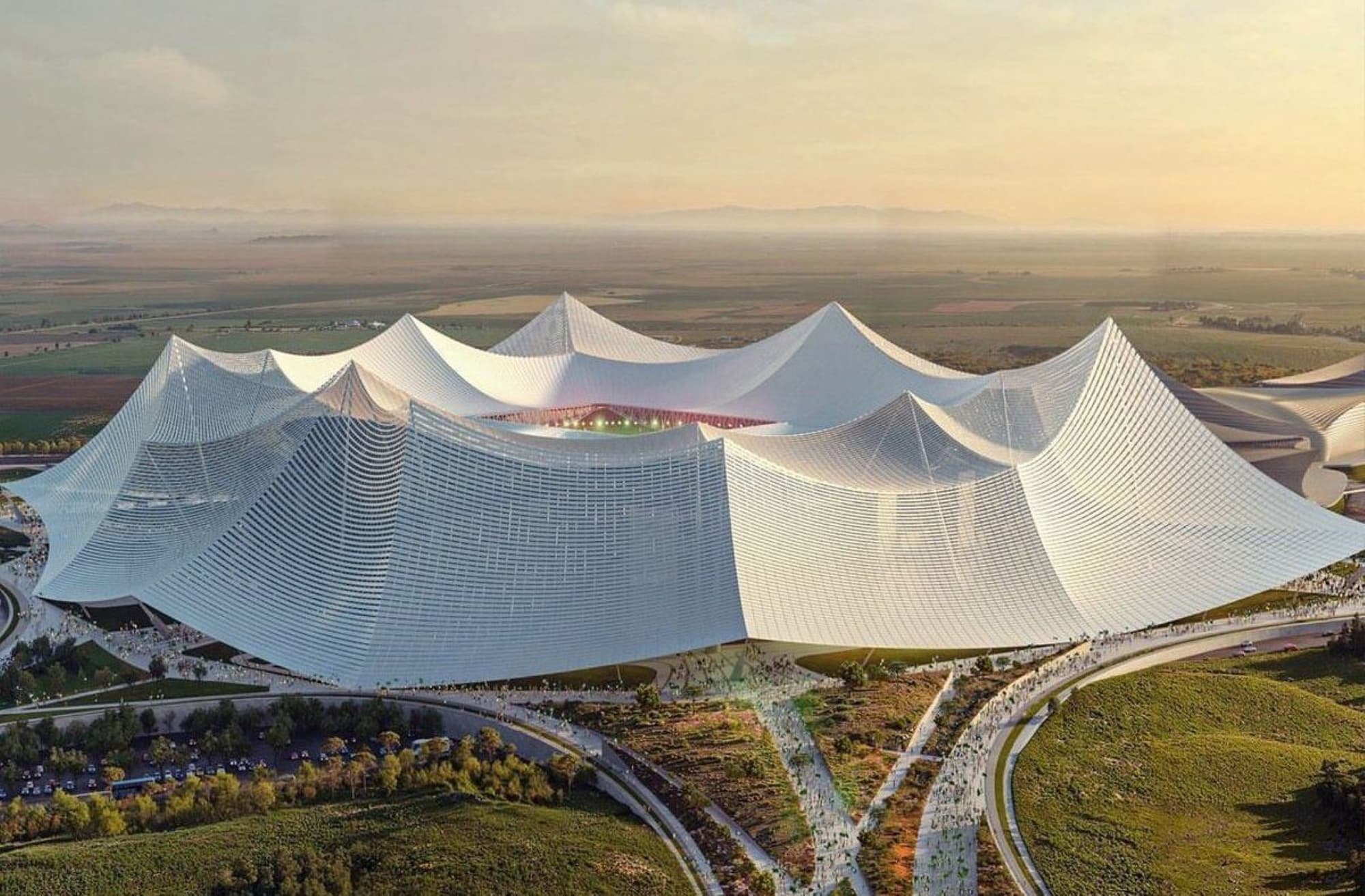 Estádio Hassan II, novo estádio do Marrocos para a Copa 2030 - Divulgação / Populous