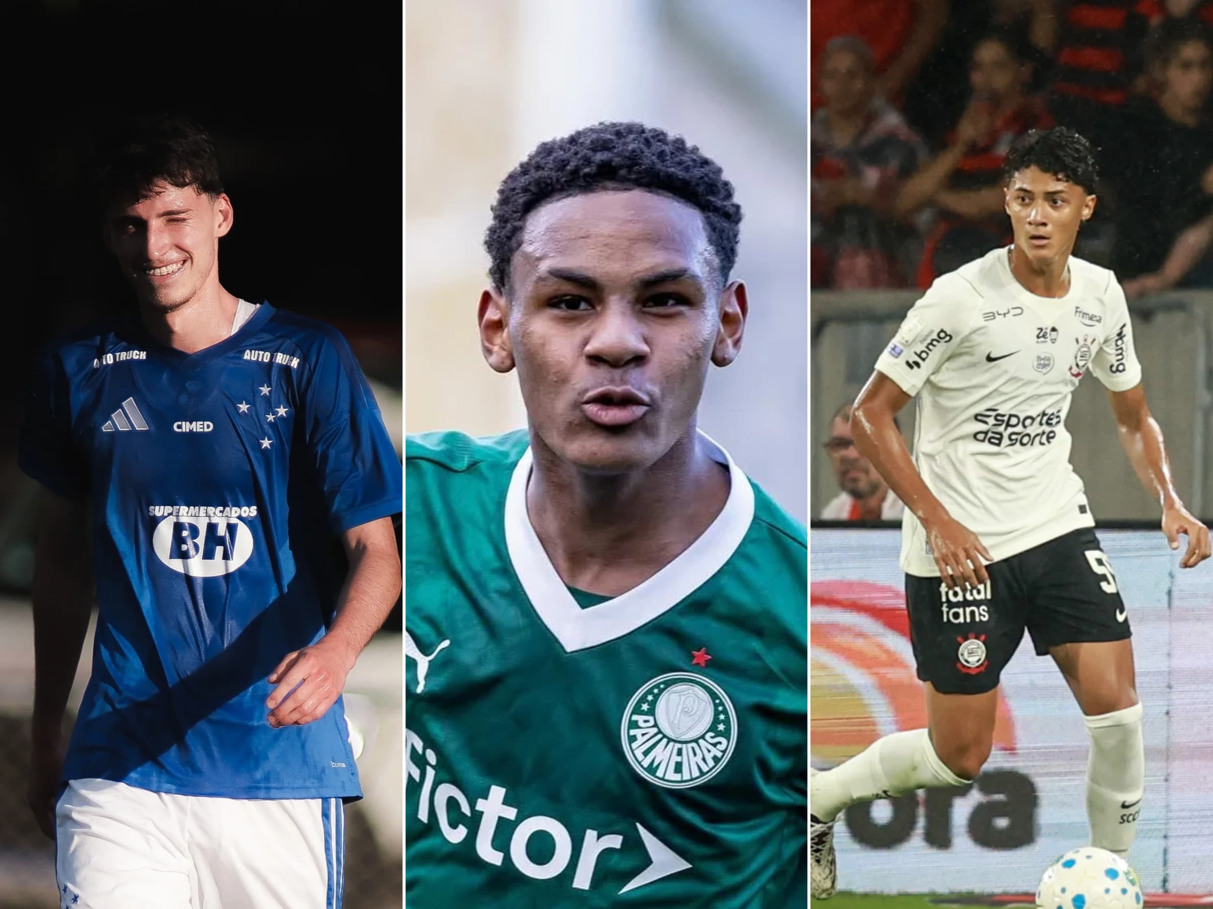 Eduardo Pape (à esq.), do Cruzeiro; Eduardo Conceição (centro), do Palmeiras; e Iago Machado, do Corinthians (à dir.) - Gustavo Martins/ Cruzeiro, Fabio Menotti / Palmeiras e Rodrigo Gazzanel/Agência Corinthians